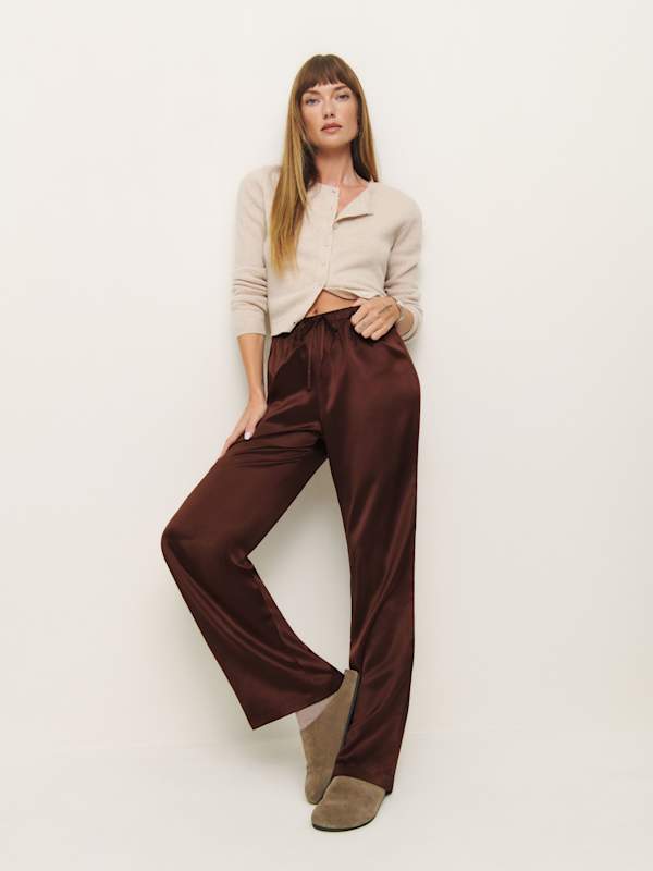 Petites Olina Silk Pant - Mahogany